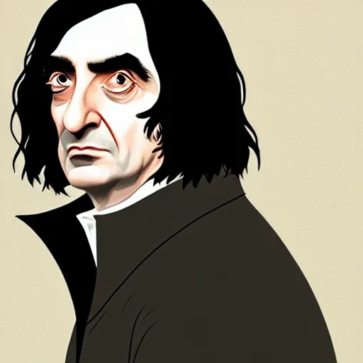 Image similar to a portrait of mr. bean as severus snape by becky cloonan
