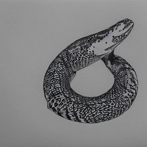 Image similar to moray eel outline, black ink on white paper