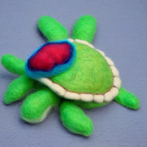 Image similar to a needle felted sea turtle, needle felting art.