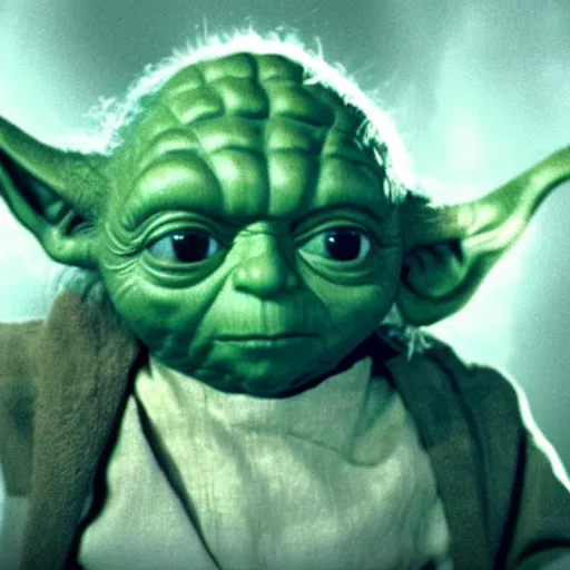 Prompt: a film still of yoda's spirit as a luminescent hologram type thing in star wars realistic, detailed