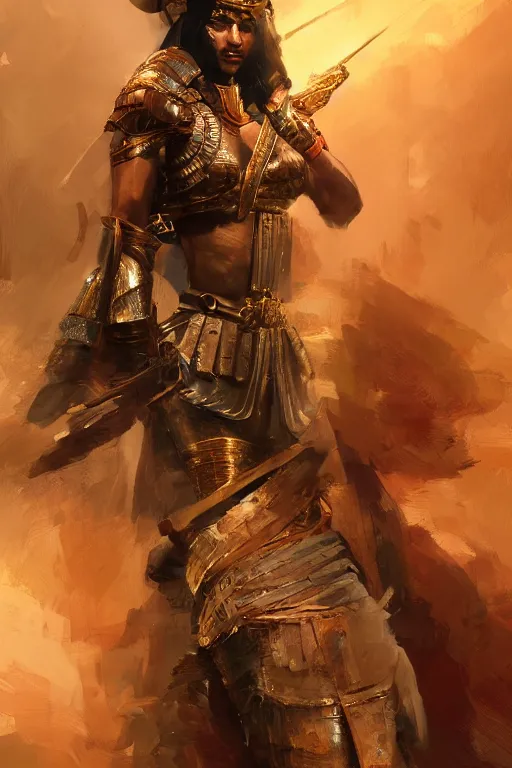 Image similar to egyptian warrior, portrait, fierce, intricate, elegant, volumetric lighting, digital painting, highly detailed, artstation, sharp focus, illustration, ruan jia, steve mccurry