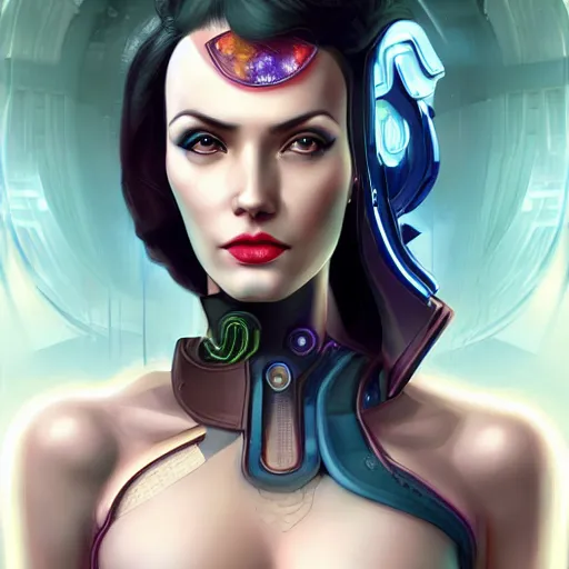 Image similar to a cyberpunk, ( streamline moderne ), multi - racial portrait in the style of anna dittmann and charlie bowater and chanthara. very large, clear, expressive, and intelligent eyes. centered, ultrasharp focus, dramatic lighting, photorealistic digital matte painting, intricate symmetrical ultra detailed background.