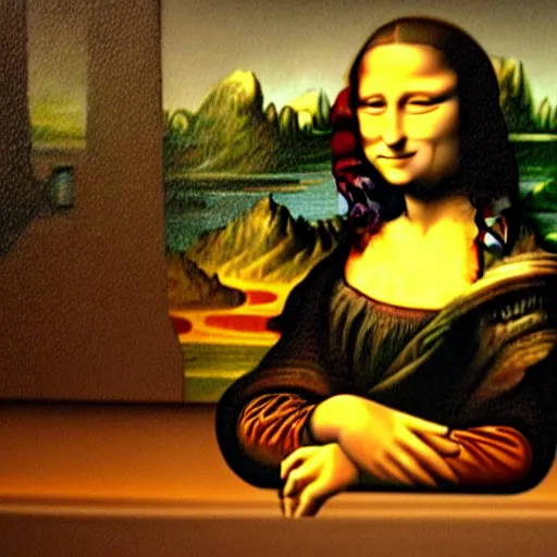 Prompt: mona lisa drawing another mona lisa art, art