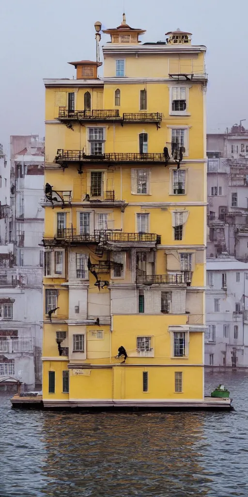 Prompt: wes anderson style beautiful floating building