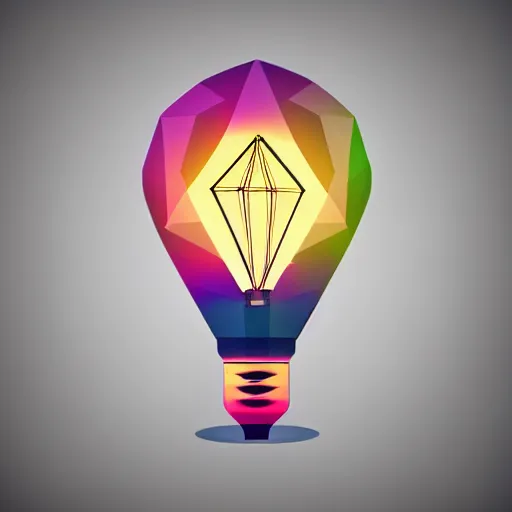 Image similar to an upright lightbulb, by Petros Afshar, geometric, low-poly vector art, multicolored, emissive particle effects, Artstation