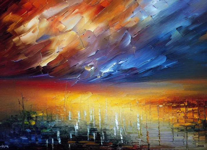 Prompt: palette knife painting of a thunderstorm landscape, sepia, muted, (((by Misun Afremov))), by Joshua Davison, by (Justyna Kopania), by Joseph Lee