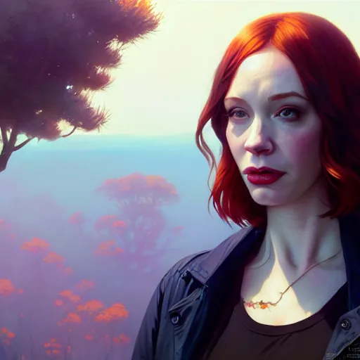 Image similar to highly detailed portrait christina hendricks in gta v, stephen bliss, unreal engine, fantasy art by greg rutkowski, loish, rhads, ferdinand knab, makoto shinkai and lois van baarle, ilya kuvshinov, rossdraws, tom bagshaw, global illumination, radiant light, detailed and intricate environment