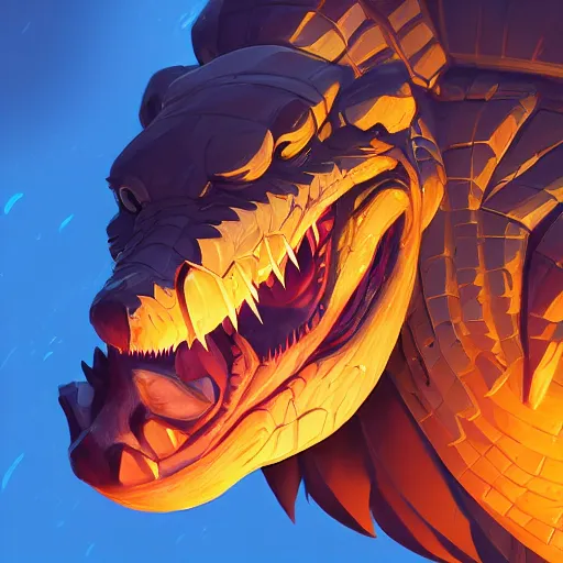 Image similar to portrait of an antropomorphic crocodile knight, mattepainting concept blizzard pixar maya engine on cold night stylized background splash comics global illumination lighting artstation lois van baarle, ilya kuvshinov, rossdraws