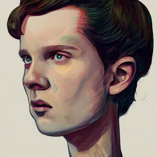 Prompt: beautiful side portrait of Eleven from Stranger things by martine johanna, artstation winner,figurativism!!!!, portrait, lines!!!!,