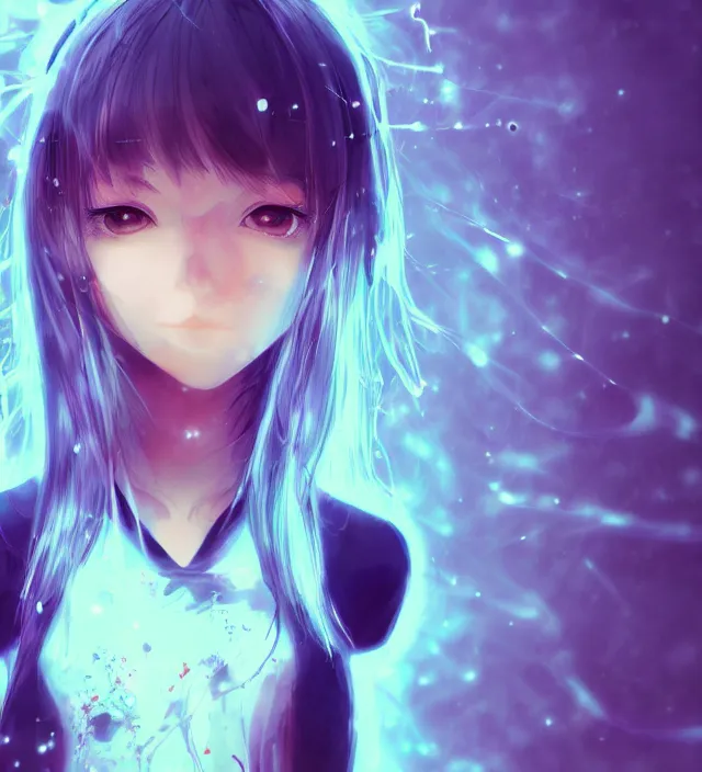 Prompt: hd 3 d anime portrait of a cute young girl complicated synaptic particles wires in frank miller jim lee style detailed cinematic depth of field trending award winning on flickr artstation