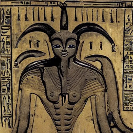 Image similar to ancient egyptian art of xenomorph giger alien