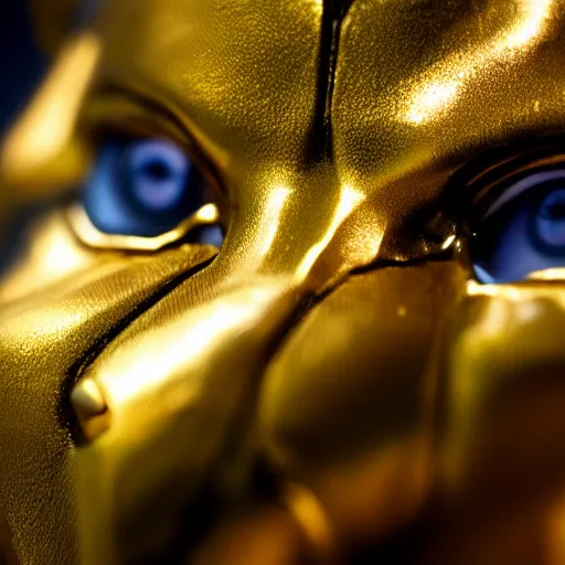 Image similar to a close up photo of a detailed golden statue of Black Panther, 8K,