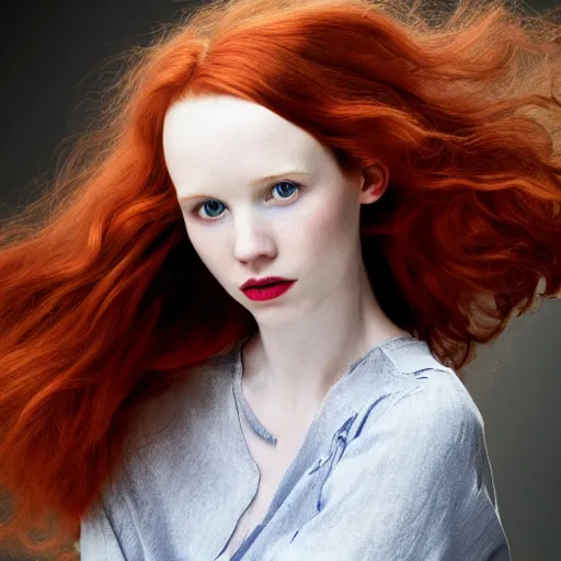 Prompt: hyper realistic photography beautiful girl, face tamzin merchant, red hair, style division, camille pissarro,