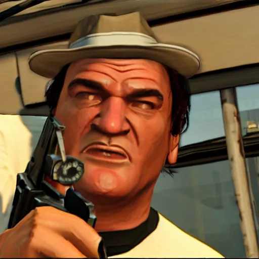 Prompt: quentin tarantino as a gangster in GTA 5 4k