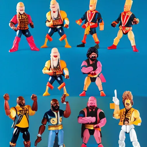 Image similar to action figure mr. t pop band, detailed facial expressions, 1 9 8 0 s aesthetic