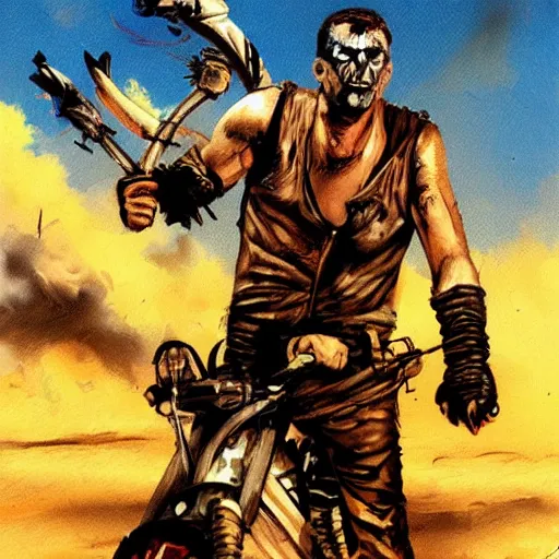 Image similar to mad max painted in the style of simon bisley