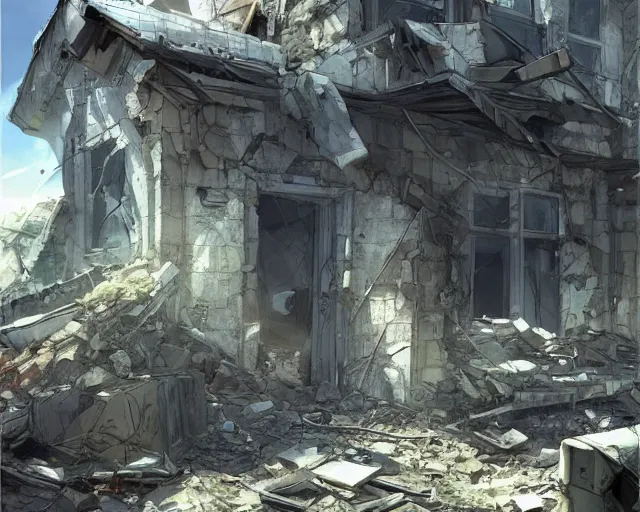 Image similar to an iPhone smartphone in the ruins of a house, rubble, ruins, post-apocalyptic, dust. By Makoto Shinkai, trending on ArtStation, digital art.