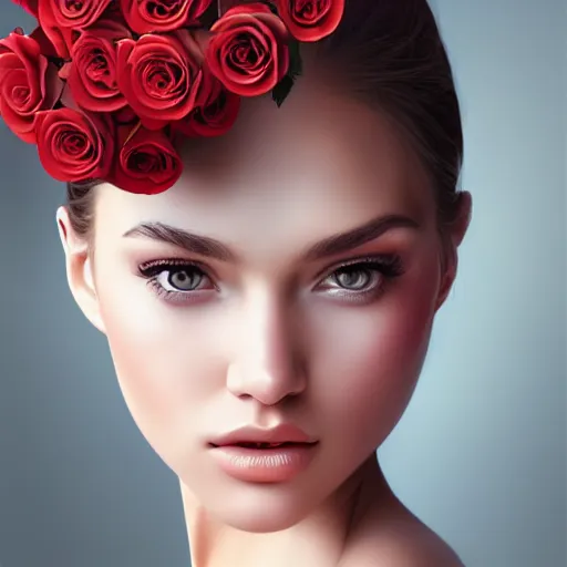 Prompt: a gorgeous female photo, professionally retouched, soft lighting, holding a bouquet of roses, realistic, smooth face, perfect eyes, wide angle, sharp focus on eyes, 8 k high definition, insanely detailed, intricate, elegant, art by artgerm