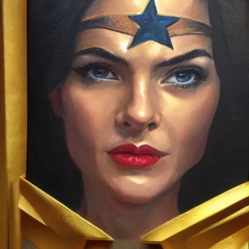 Image similar to wonder women, oil painting, highly detailed, new costume, medium close - up