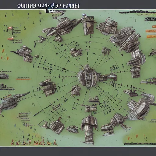 Prompt: detailed map of outposts on planet 4 5 4, digital painting, super detail