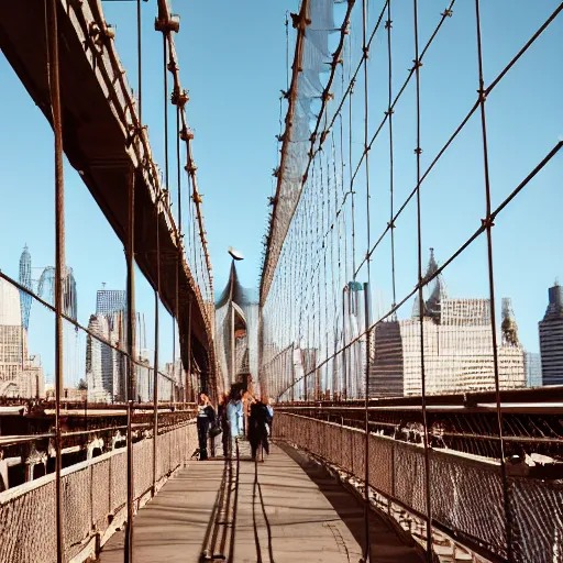 Image similar to photo of giant lizard on the Brooklyn Bridge, 50mm, beautiful photo