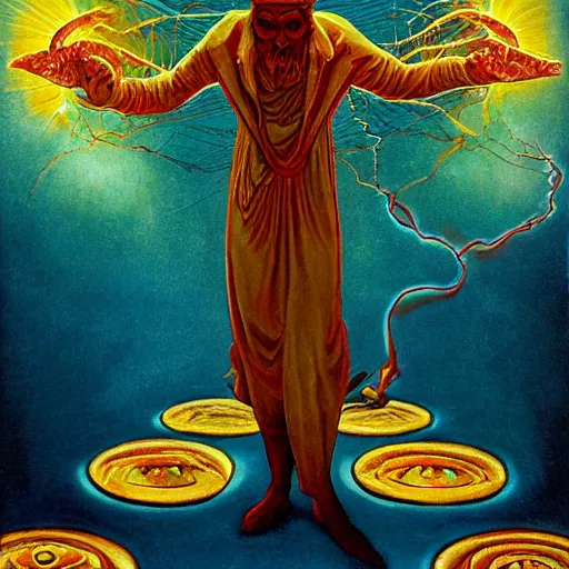 Prompt: a powerful psychic man emitting psychic powers, by michael hutter,