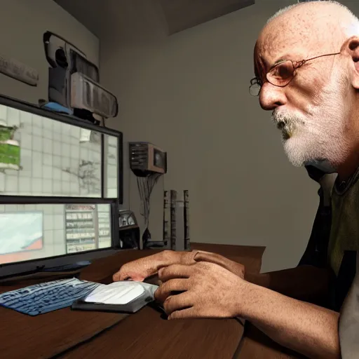 Image similar to old man playing csgo