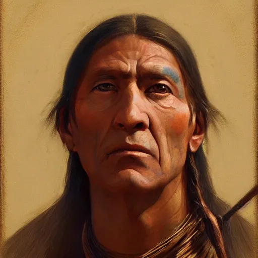 Image similar to renaissance portrait painting of a native american, artstation