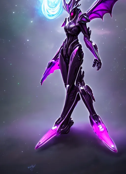 Image similar to cinematic goddess close shot, galactic sized proportional stunning beautiful hot female warframe, sleek mecha female dragon head, metal ears, led purple eyes, smooth fuschia skin, smooth silver armor, floating in space, holding a galaxy, epic proportions, epic size, epic scale, furry art, dragon art, giantess art, warframe fanart, furaffinity, octane