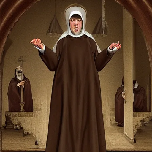 Prompt: An evil nun at the midnight mass, highly detailed artwork, high detail, concept art