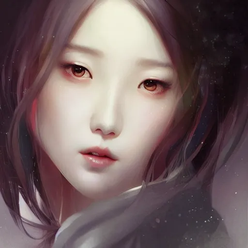 Image similar to IU, Korean Idol, Korean Artist, very detailed, digital art, concept art, studio quality, ethereal, art style by Charlie Bowater