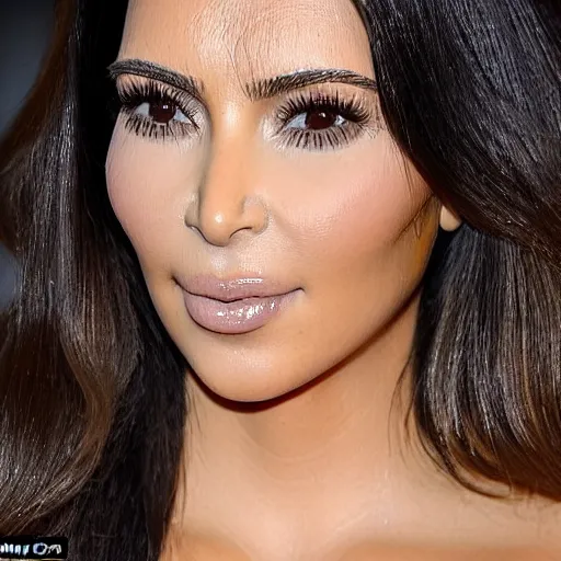 Prompt: kim kardashian got stung in the behind by a bee and she began to swell up like a balloon, her lips bulged and her face swelled, her legs inflated to the size of elephant trunks and she began to grow a large cheeks