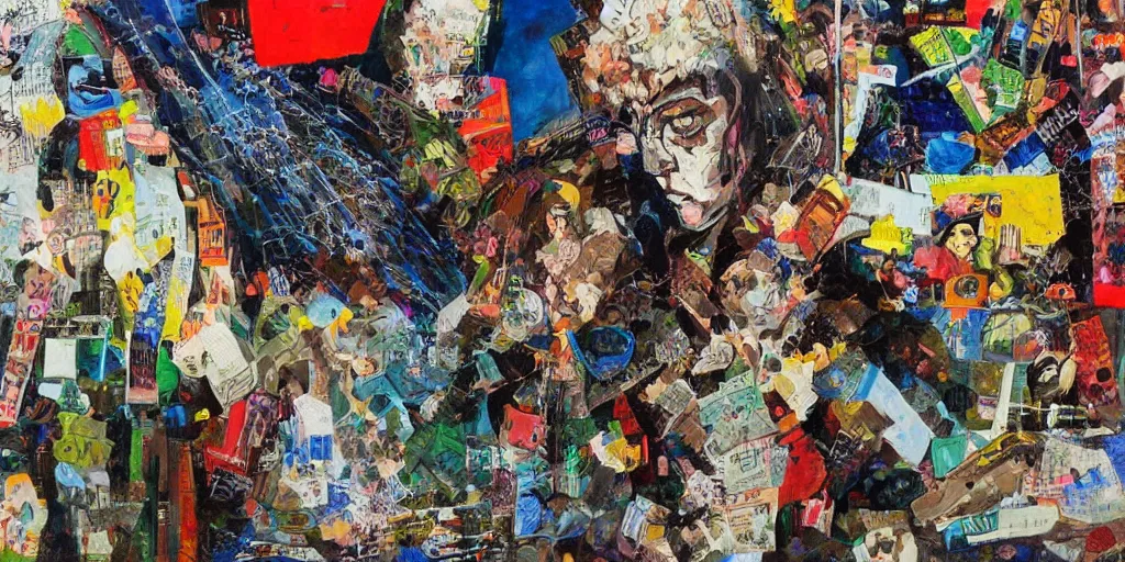 Image similar to mad trash bags, collage, acrylic on canvas, expressionism movement, ultra detailed, breathtaking detailed, by matt sesow