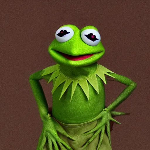 Image similar to a haunting photo of kermit the frog off the perc, au naturel, hyper detailed, digital art, trending in artstation, cinematic lighting, studio quality, smooth render, unreal engine 5 rendered, octane rendered, art style by klimt and nixeu and ian sprigger and wlop and krenz cushart