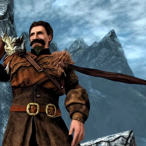 Image similar to Photo of Joseph Stalin friendship with dragon from Skyrim ,