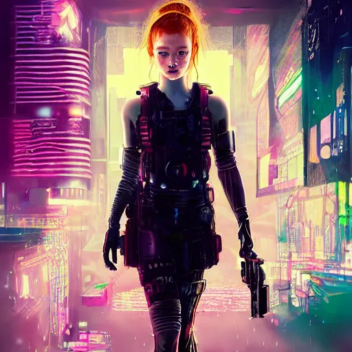 Image similar to sadie sink in cyberpunk style digital art very detailed 4 k detailed super realistic