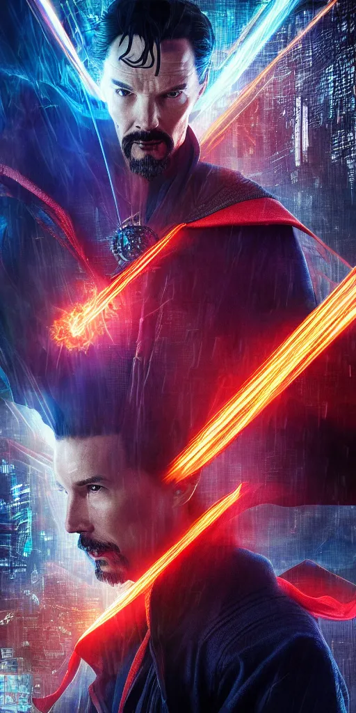 Image similar to cyberpunk, dr strange, photograph, cinematic,