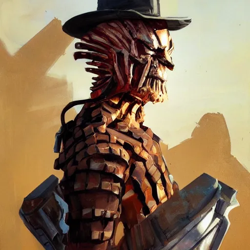 Image similar to greg manchess portrait painting of partially armored freddy krueger as overwatch character, medium shot, asymmetrical, profile picture, organic painting, sunny day, matte painting, bold shapes, hard edges, street art, trending on artstation, by huang guangjian and gil elvgren and sachin teng