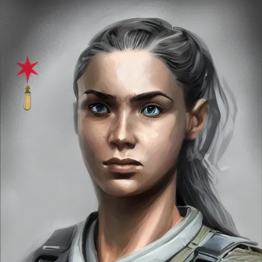 Image similar to a selfie of an upbeat female military soldier, highly detailed, digital painting, artstation, concept art, smooth, sharp focus, illustration