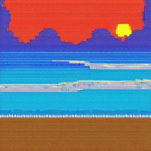 Image similar to Beach, sunset, pixelart, art of Lauretta Jones