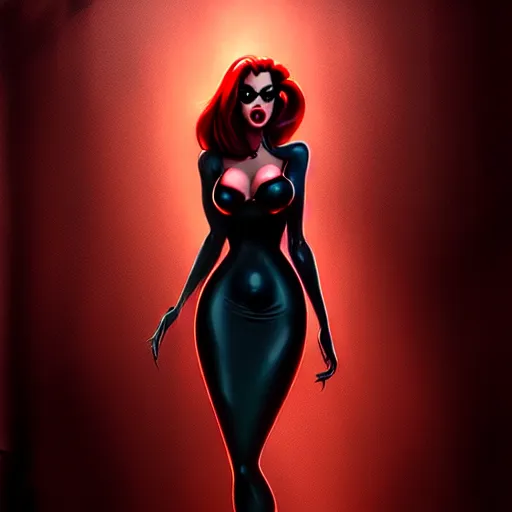 Image similar to dark street femme fatal noir jessica rabbit red dress, character portrait, sharp, digital matte painting, art by luis royo, greg rutkowski, wlop, dramatic lighting, trending on artstation