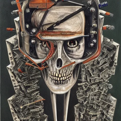 Prompt: i'm machine, i'm obsolete, in the land of the free, lobotomy. beautiful and detailed painting by grislaw ludovek ( 1 9 7 5 ).