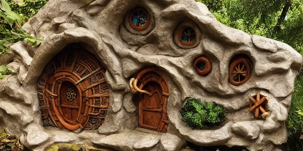 Prompt: hobbit home, gaudi style, highly detailed, photorealistic