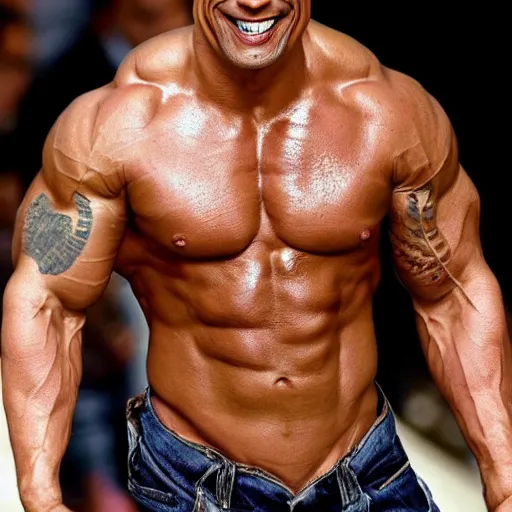 Image similar to Dwayne the rock Johnson with a really big forehead made of abbs