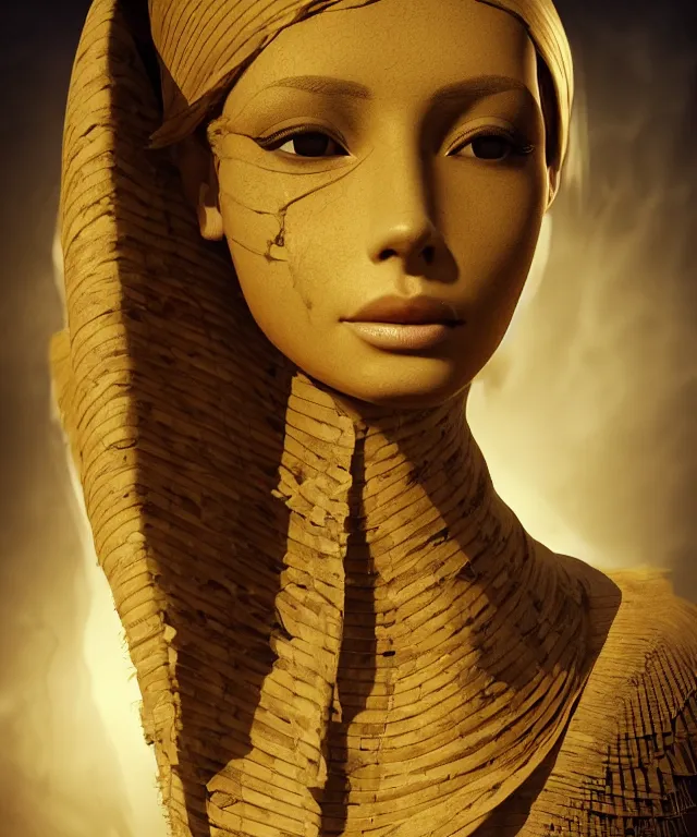 Prompt: egyptian mummy wrapped in bandages by charlie bowater and titian and artgerm and universal studios, full - body portrait, intricate, desert, elegant, yellow mist, beautiful, highly detailed, dramatic lighting, sharp focus, trending on artstation, artstationhd, artstationhq, unreal engine, 4 k, 8 k