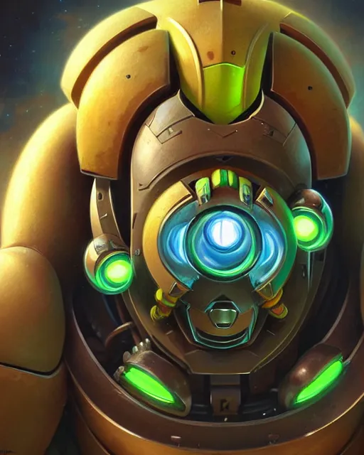 Prompt: orisa from overwatch, character portrait, portrait, close up, highly detailed, intricate detail, amazing detail, sharp focus, vintage fantasy art, vintage sci - fi art, radiant light, caustics, by boris vallejo