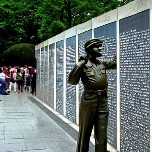 Image similar to mario dabbing, vietnam memorial background