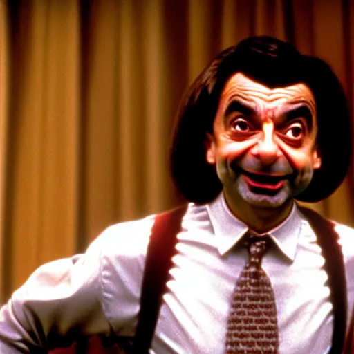 Prompt: mr. bean as baby houseman from dirty dancing. movie still. cinematic lighting.