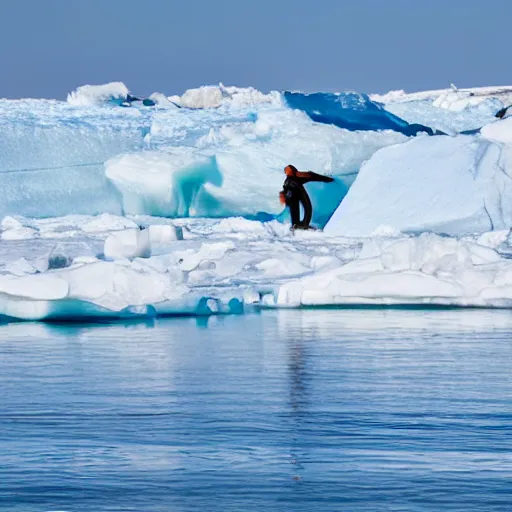 Prompt: polar bear surfing, iceberg in background, ultra realistic, award winning dslr photography, global illumination, radiant lighting