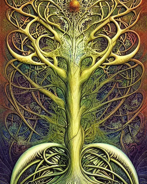 Prompt: tree of life by roger dean and andrew ferez, art forms of nature by ernst haeckel, divine chaos engine, symbolist, visionary, art nouveau, botanical fractal structures, organic, detailed, realistic, surreality